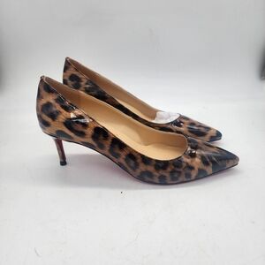 Christian Louboutin Leopard Print Patent Leather Kitten Heels Size 39 (US 8.5-9)